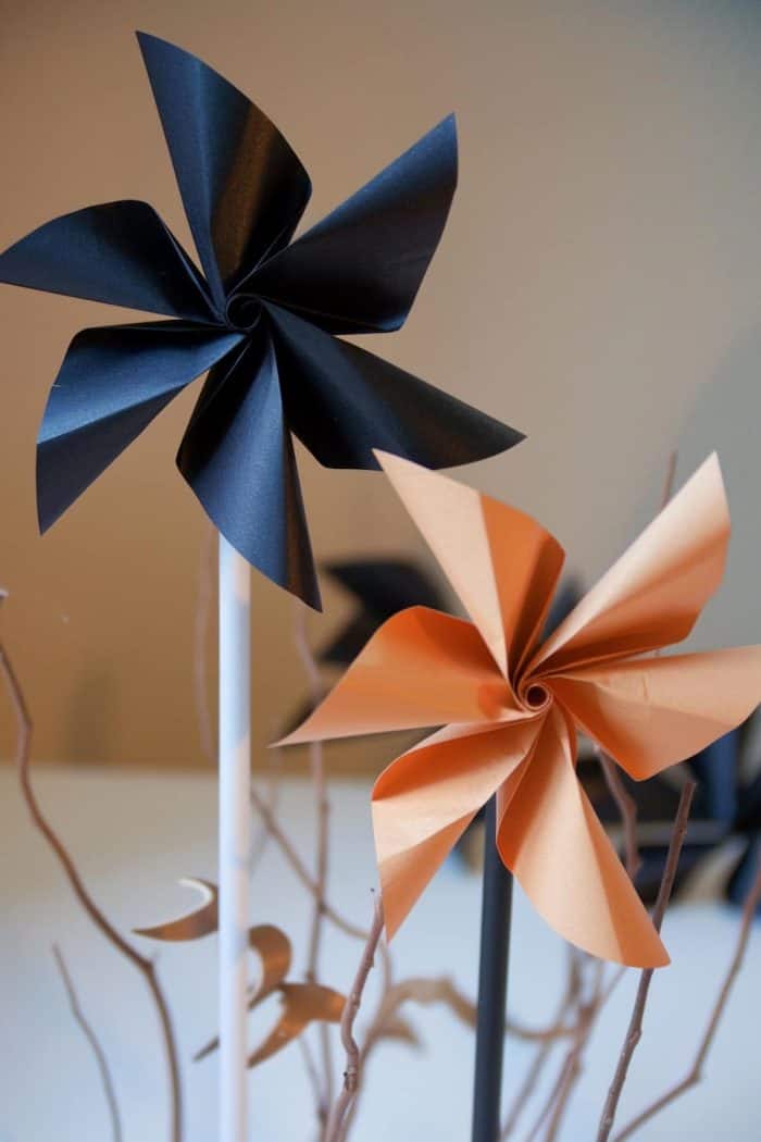 Coming in the classic Halloween colors of black and orange, these spinning construction paper pinwheels add movement to your decor. 