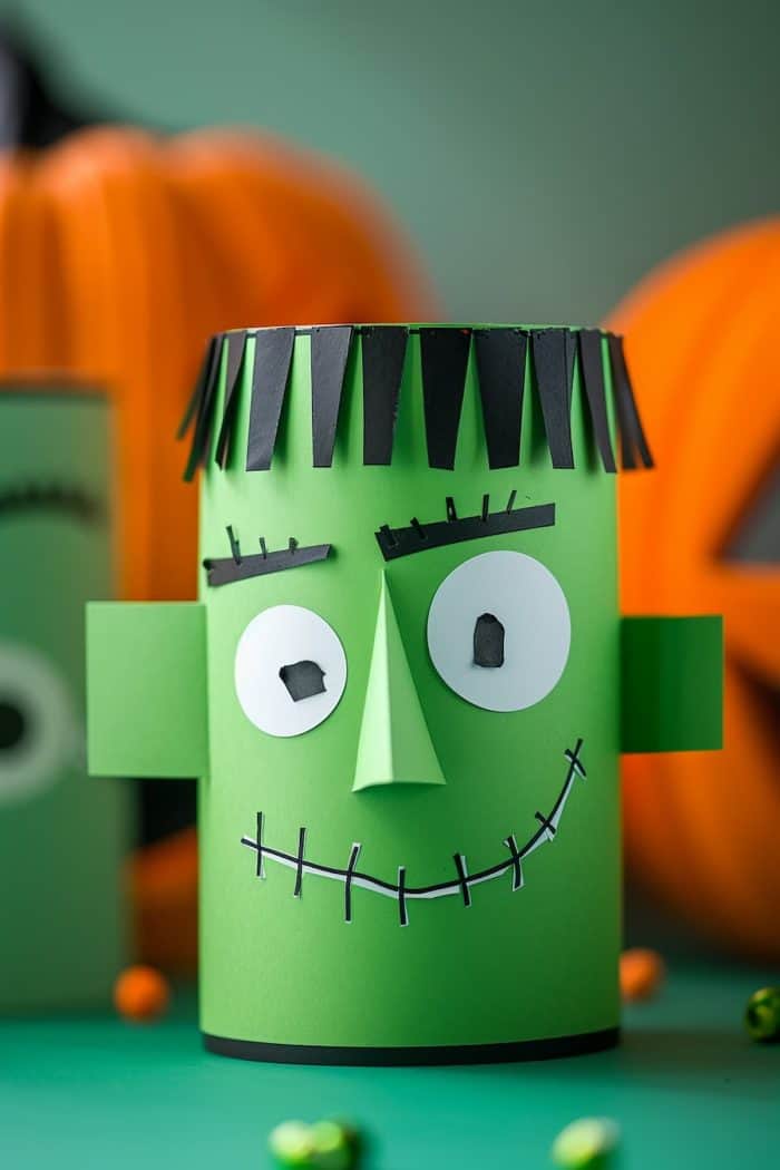 Make it 3D by wrapping green construction paper around a wide cardboard tube, then add construction paper cutouts of his distinctive hair, eyes, and mouth.