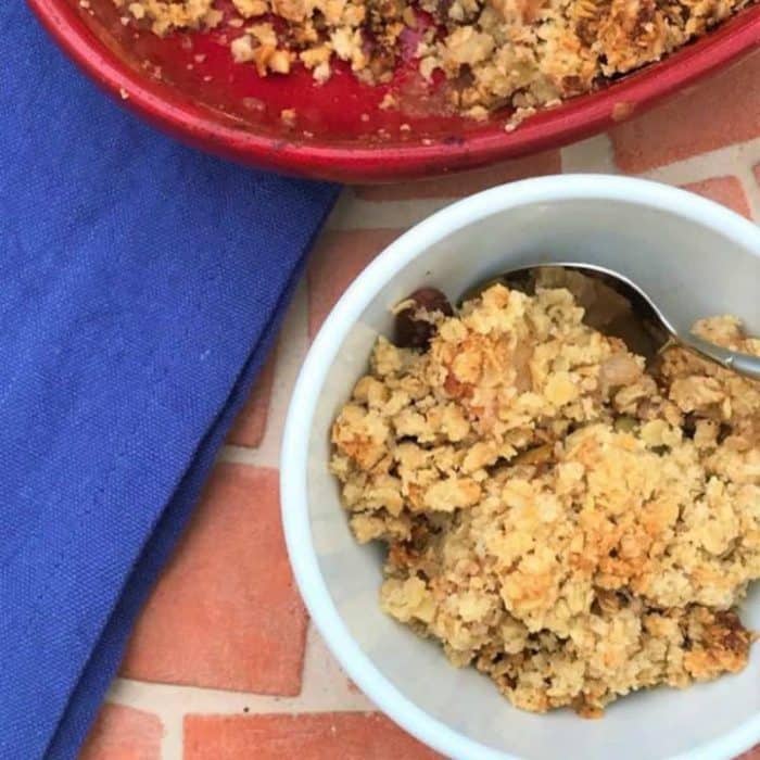 This apple and almond crumble is a heartwarming and stomach-filling concoction that pairs the natural sweetness and softness of baked apples with the nutty crunch of an almond crumble.