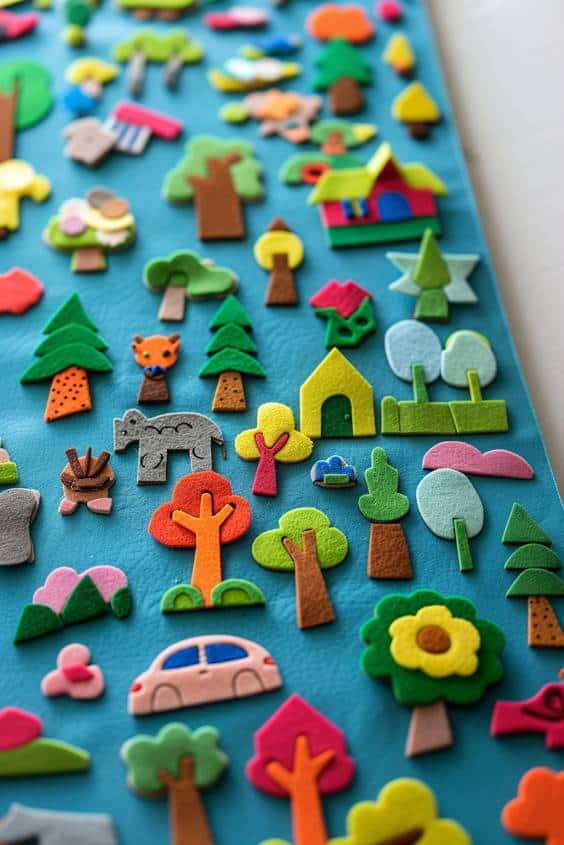 Velcro or static cling can be added to the back of each piece to stick to the felt board, allowing for endless combinations and narratives to unfold during educational or playtime activities.