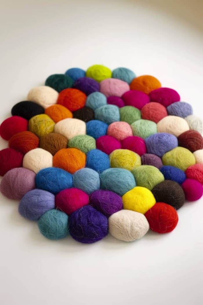 Create a ball trivet by attaching together felted balls in a circular or hexagonal pattern. This provides a heat-resistant surface for hot dishes. 