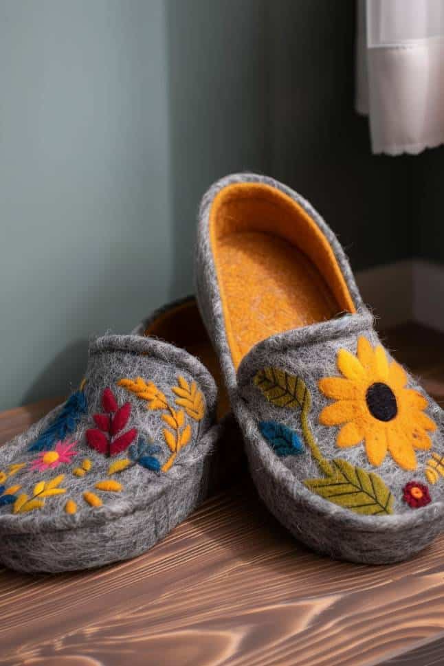 Create wool slippers using layers of felt for the sole and a soft, enveloping upper that wraps around the foot. 