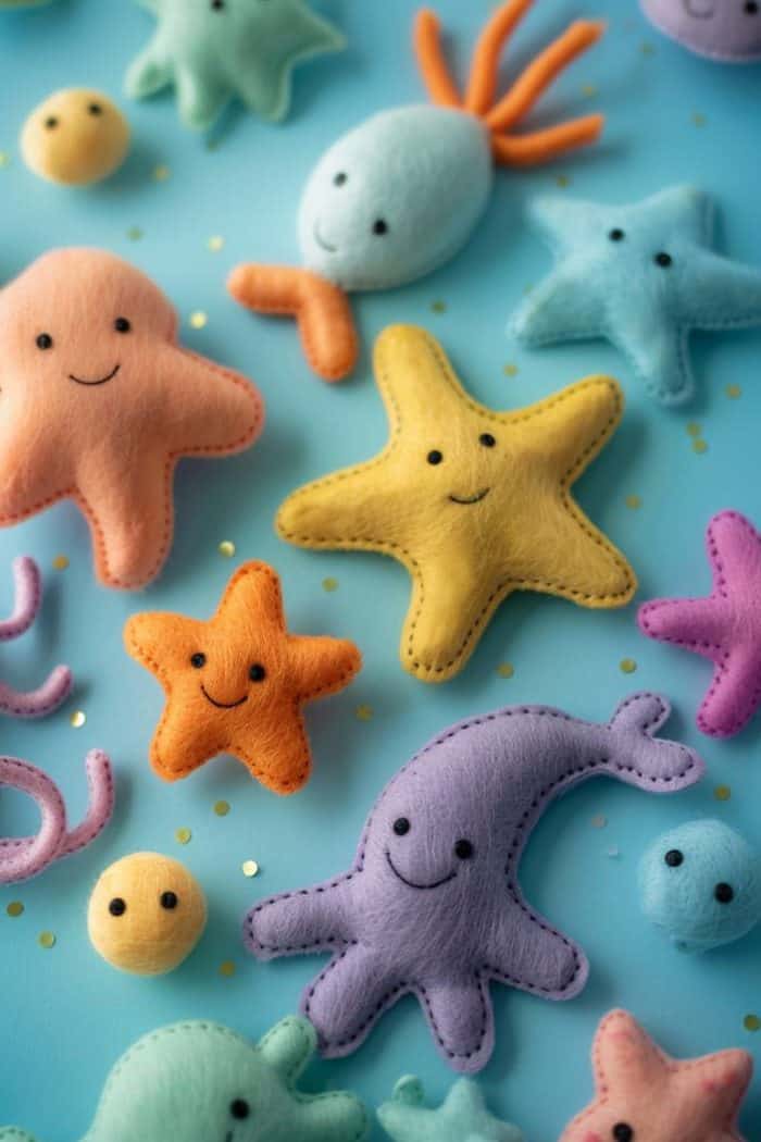 Make sea creature bath toys from quick-dry felt, crafting shapes like starfish, whales, and octopuses. 