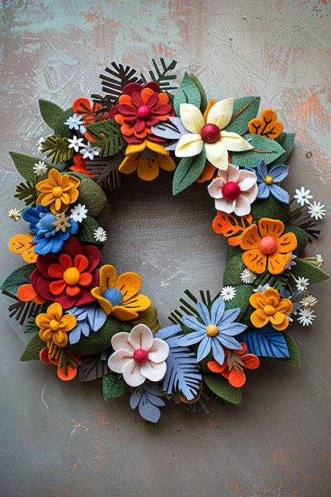 Design felt wreaths to celebrate each season, incorporating elements like spring flowers, summer fruits, autumn leaves, or winter snowflakes. 