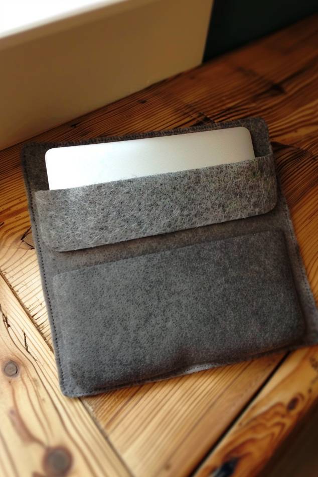 Sew a custom-sized laptop sleeve from thick felt for cushioning, featuring additional pockets to hold chargers, earbuds, or notebooks. 