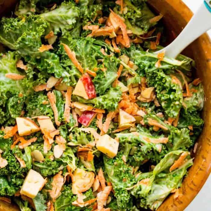 Combining the sturdy texture of kale with crisp apples and a creamy, tangy dressing, it’s a side that's both healthful and flavorful, so it’s perfect for balancing the indulgence of a steak dinner with wholesome freshness.