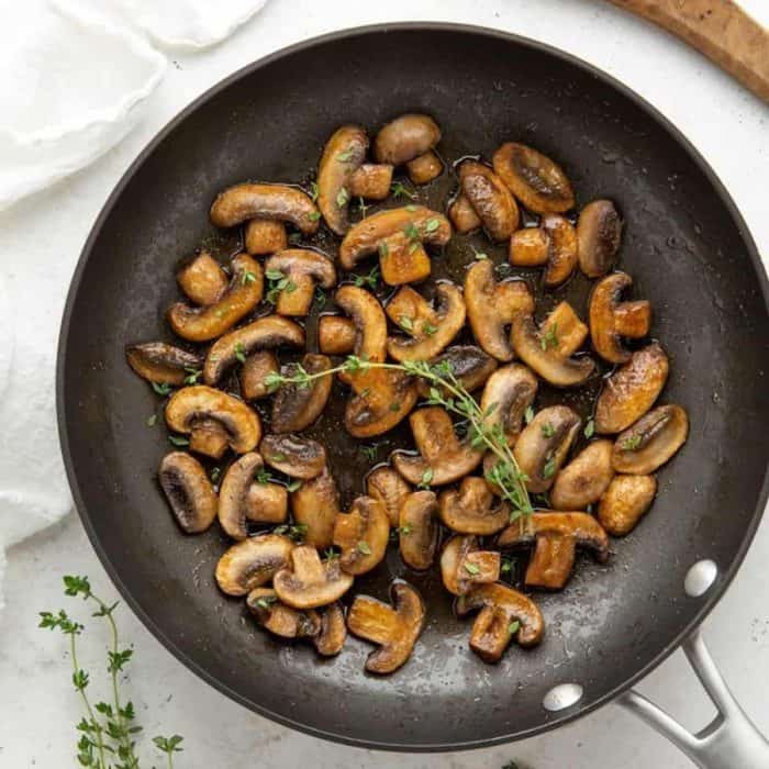 this dish features mushrooms sautéed in a blend of butter and olive oil with a splash of soy sauce and a dash of carefully selected seasonings