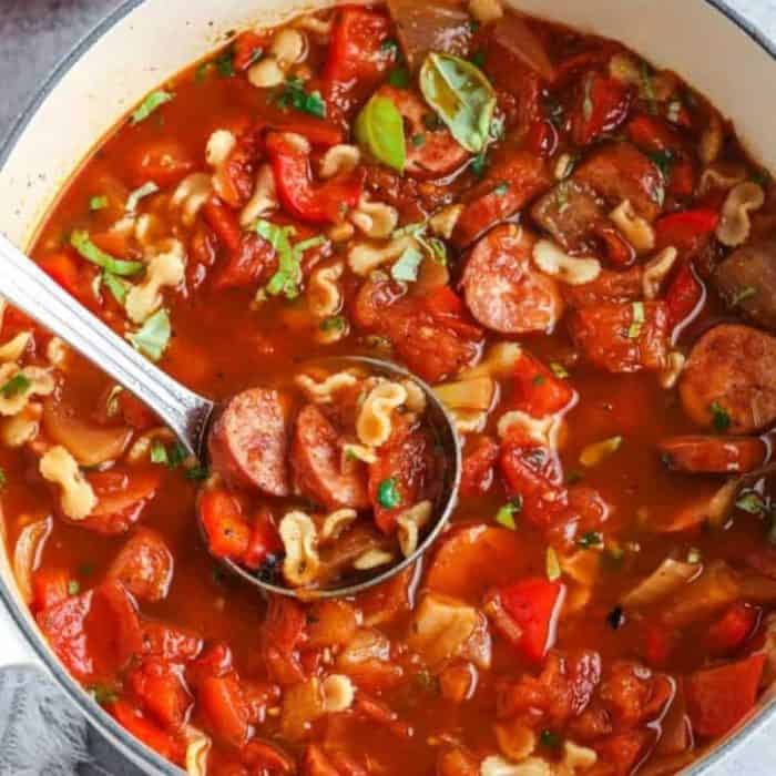 Kielbasa soup is a thick, flavorful dish that's perfect for savoring when you need a warm meal. The roasted vegetables add a smoky, sweet flavor.