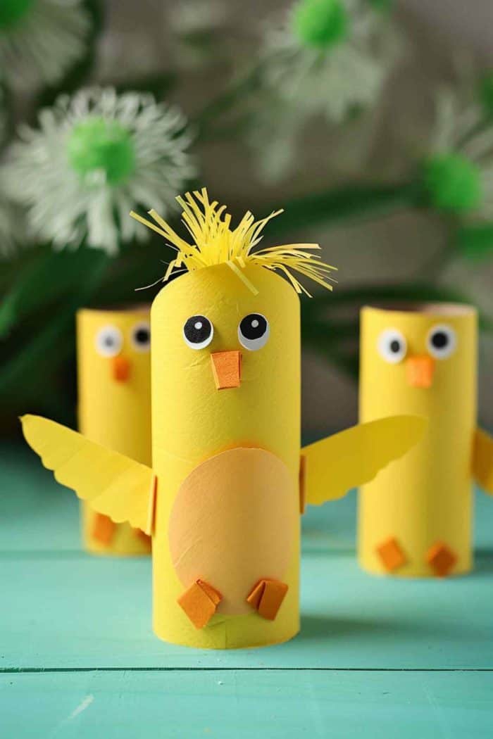 little chicks made out of cardboard tube 