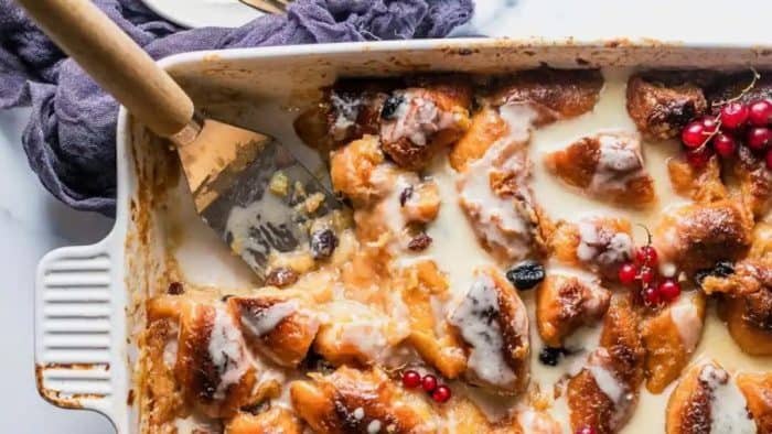Krispy Kreme donuts into a warm, comforting pudding with a sweet vanilla glaze for a delectable taste and a soft texture