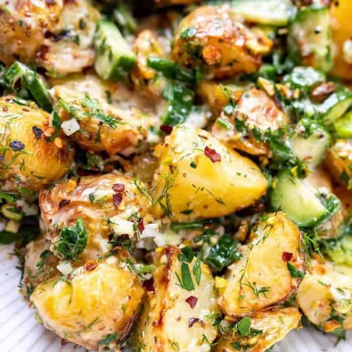 features potatoes that are roasted until they're beautifully golden and tender