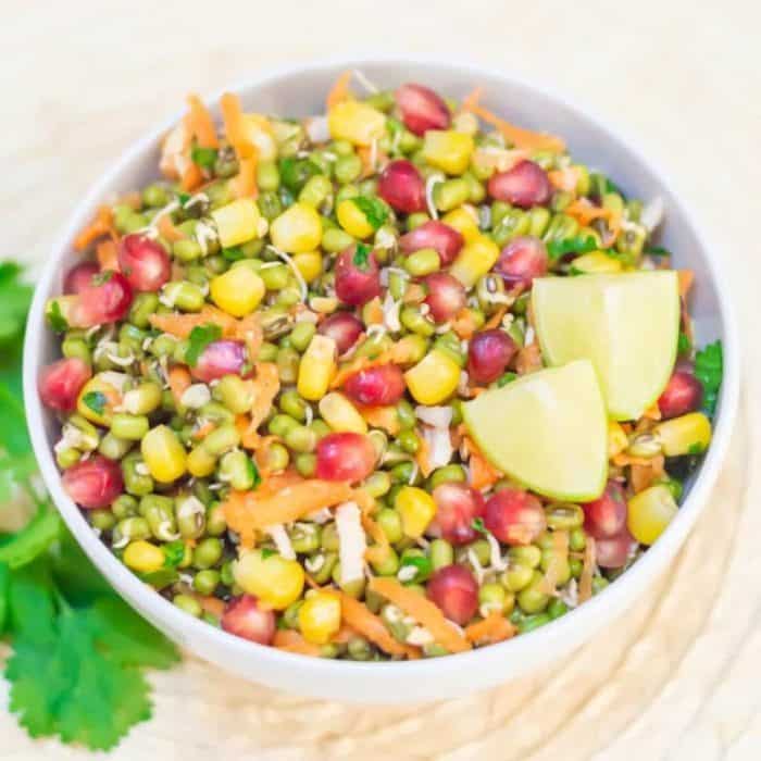 Crunchy, fresh, and lively, this salad brims with the health benefits and the earthy bite of mung beans.