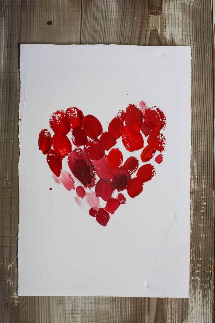 A unique Valentine’s day card with a finger-painted heart