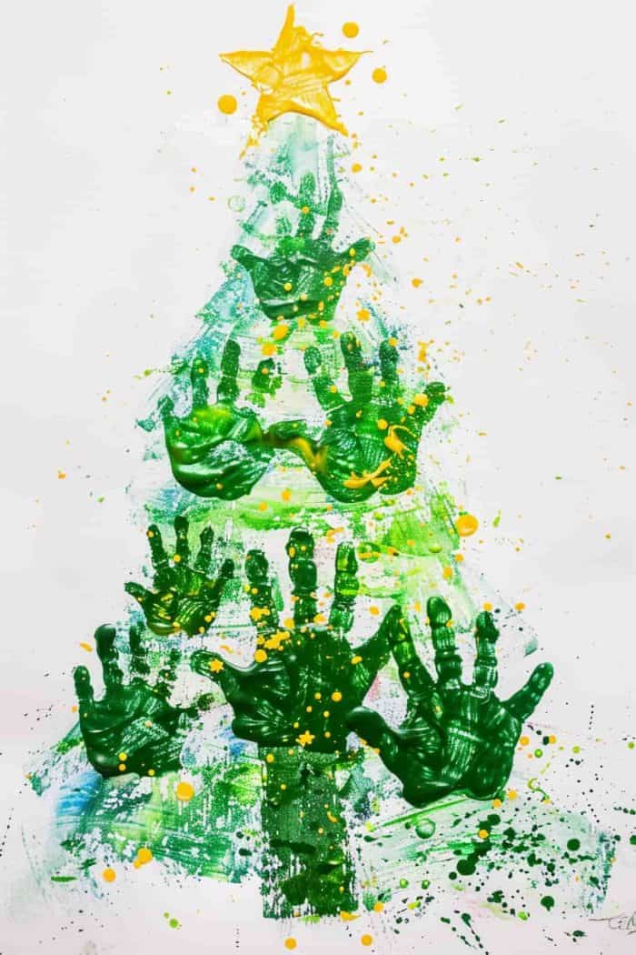 Make Christmas trees by layering green handprints from bottom to top in a triangular shape on a large canvas. Have different kids apply handprints for a fun interactive activity! 