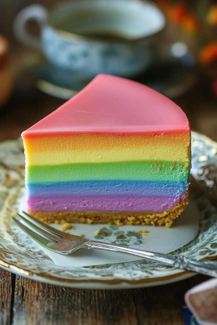For a creamy and colorful dessert, try a rainbow-colored layered cheesecake. This no-bake treat involves creating layers of cheesecake filling, each dyed a different rainbow color. Pour each colored layer into a springform pan, allowing each one to set before adding the next.