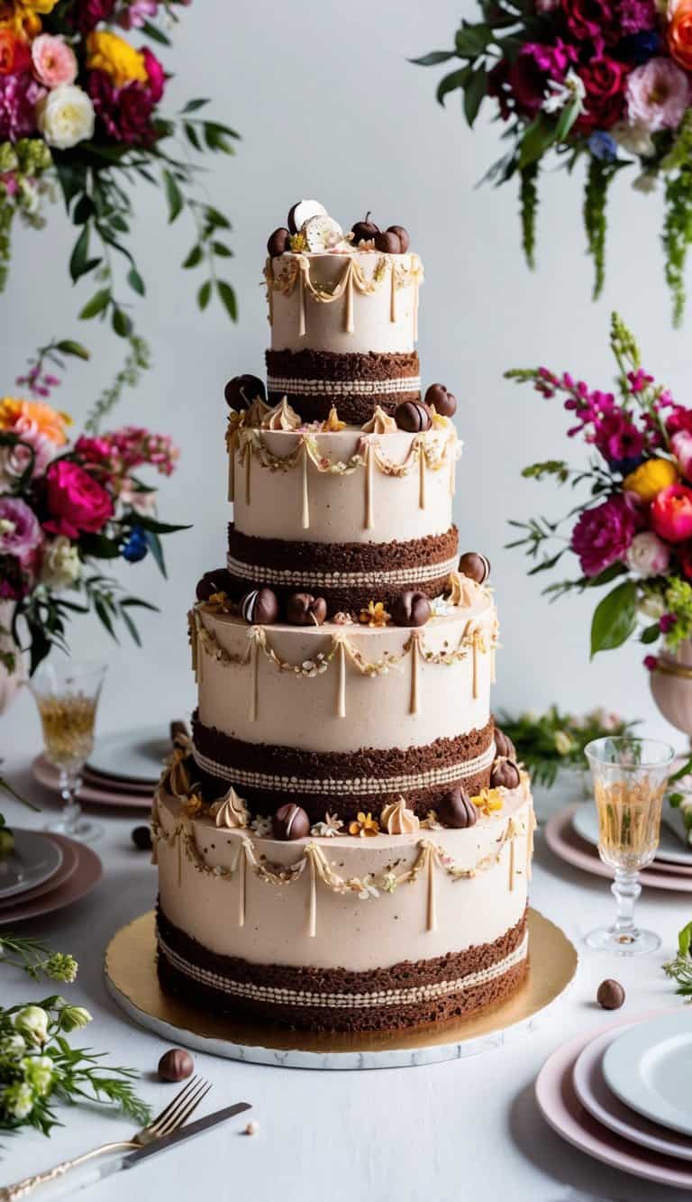 A dreamy cloud cake surrounded by delicate quinceañera decorations and elegant accents