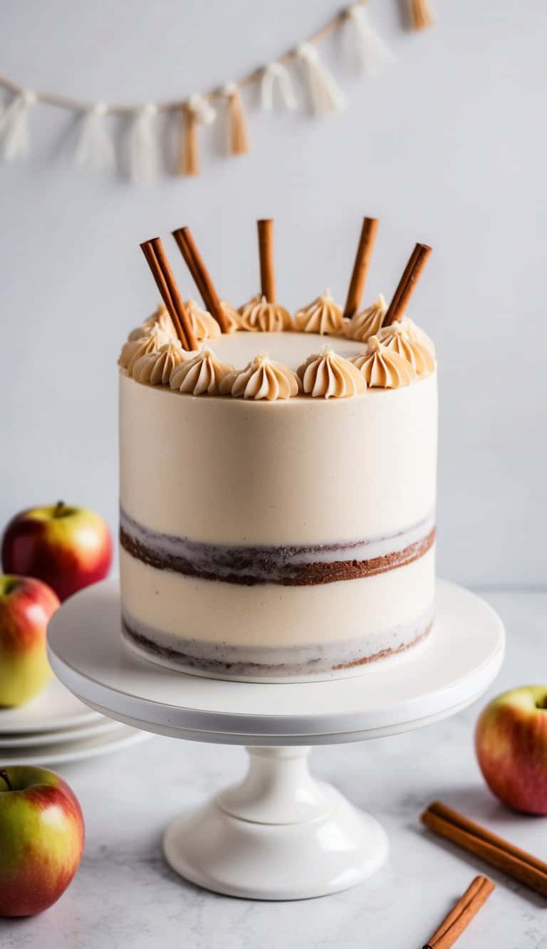 A festive birthday cake with cinnamon apple spice flavor, adorned with simple decorations