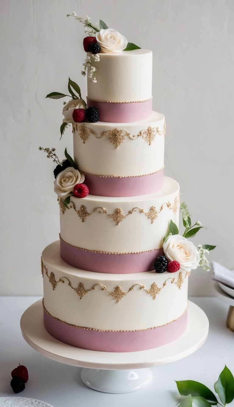 A bride-to-be cake with berry compote filling, adorned with elegant decorations and intricate details