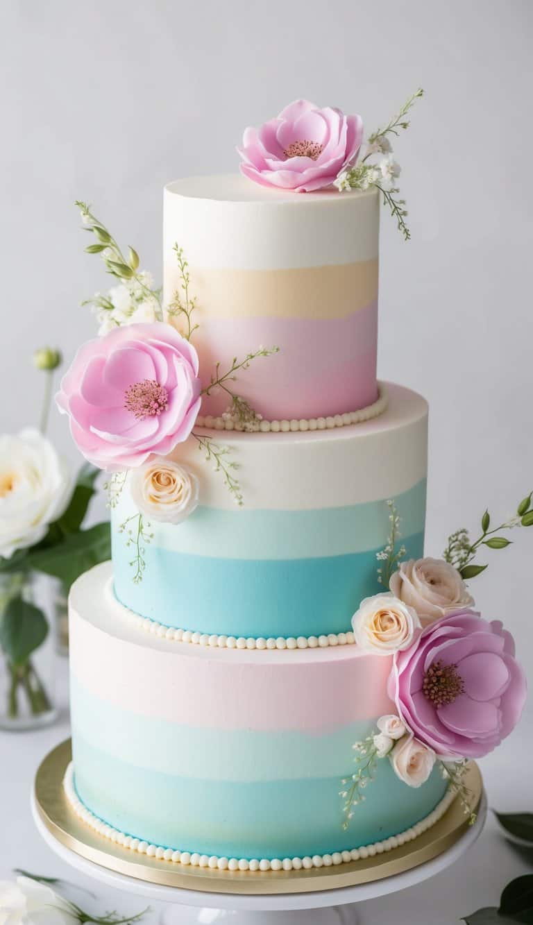 A chic ombre buttercream cake adorned with elegant floral decorations for Mother's Day