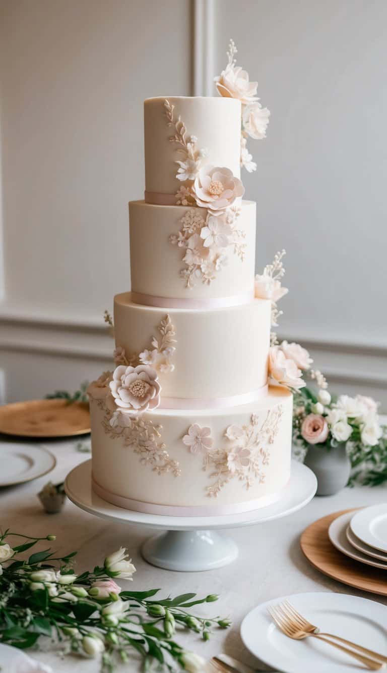 A table adorned with elegant cakes, decorated with intricate floral patterns and delicate piping, showcasing graceful and heartfelt designs for Mother's Day