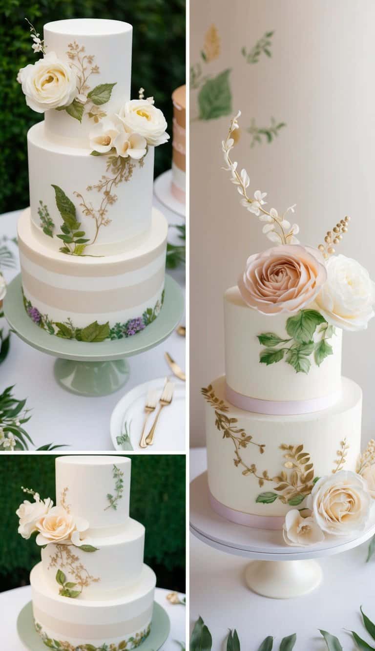 A garden party with elegant cake designs on display, featuring graceful and heartfelt decorations