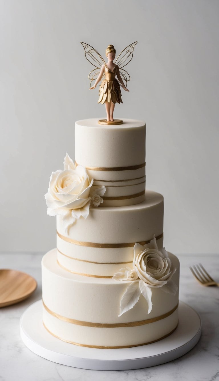 A small resin fairy figurine tops the enchanting birthday cake