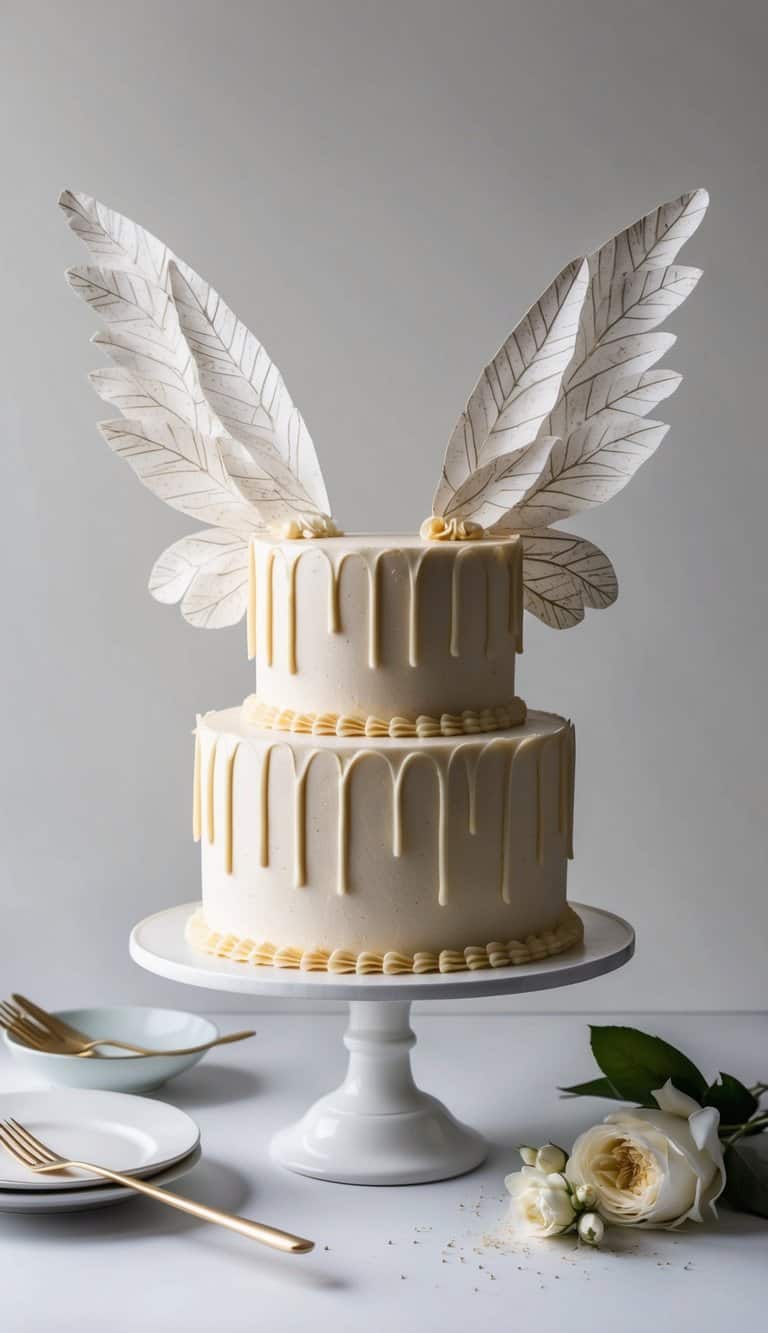 Delicate wings made of wafer paper adorn an enchanting fairy birthday cake
