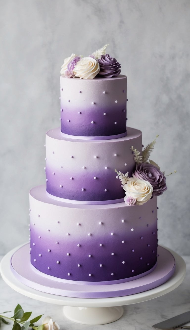 A stunning lilac pearl dots cake with elegant purple gradients