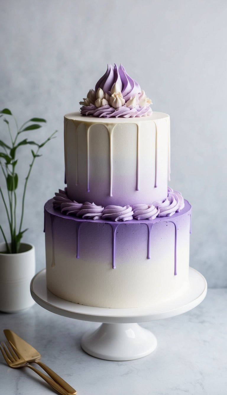 A lavender whip cloud cake with elegant gradients