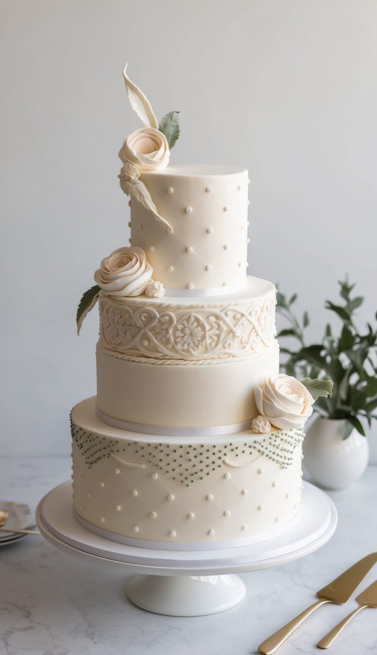 A fondant cake adorned with intricate polka dot patterns and sculpted details