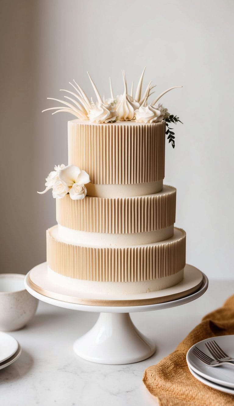 A textured cake with a comb effect, featuring a warm and inviting homecoming theme