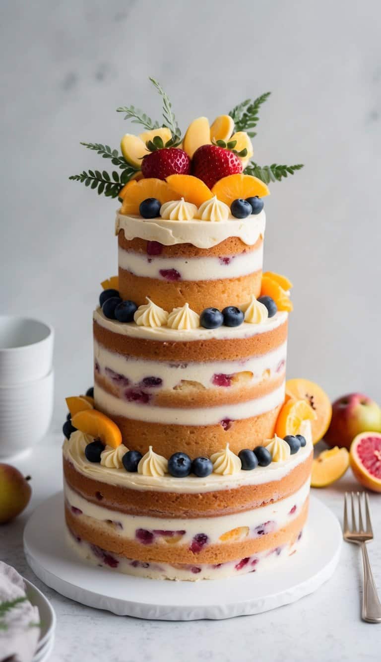A fruit-filled sponge cake surrounded by heartwarming decorations, symbolizing a warm welcome home