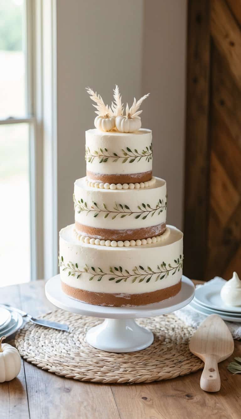 A rustic country-themed cake decorated with heartwarming elements, set on a wooden table with a cozy homecoming atmosphere