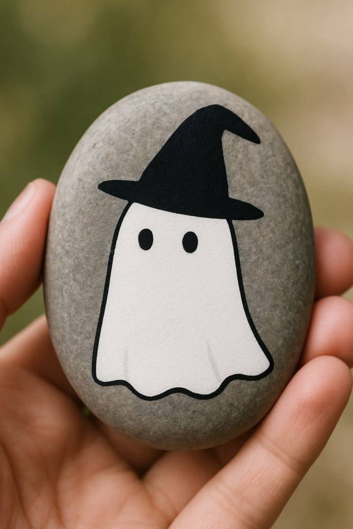 Ghost Shaped Rocks 38 Ghost Painted Rocks Ideas That Are Cute and Creepy - The Melrose Family