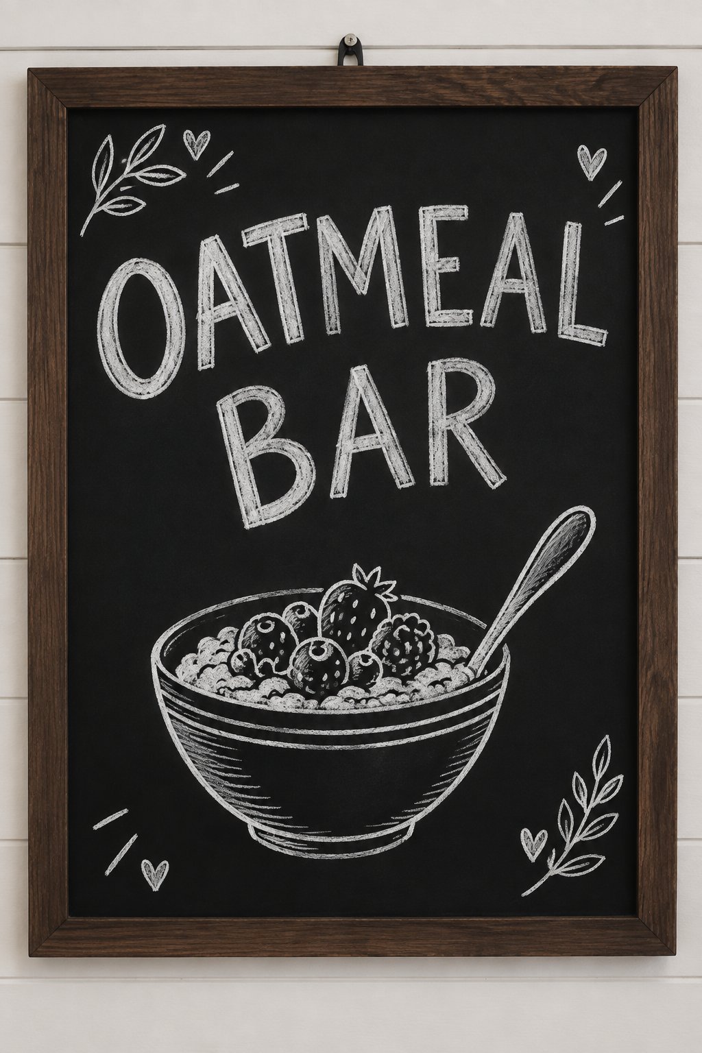 Oatmeal Bar: a hand-drawn winter chalkboard sign reading "OATMEAL BAR".
