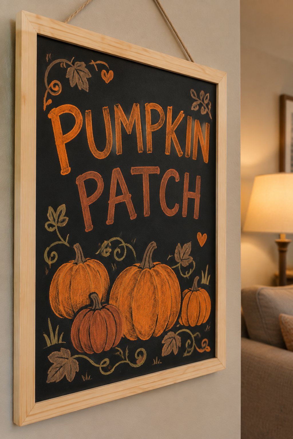 Pumpkin Patch Scene: You can sketch a cozy pumpkin patch filled with plump pumpkins and curling vines for a cute and seasonal chalkboard art idea.