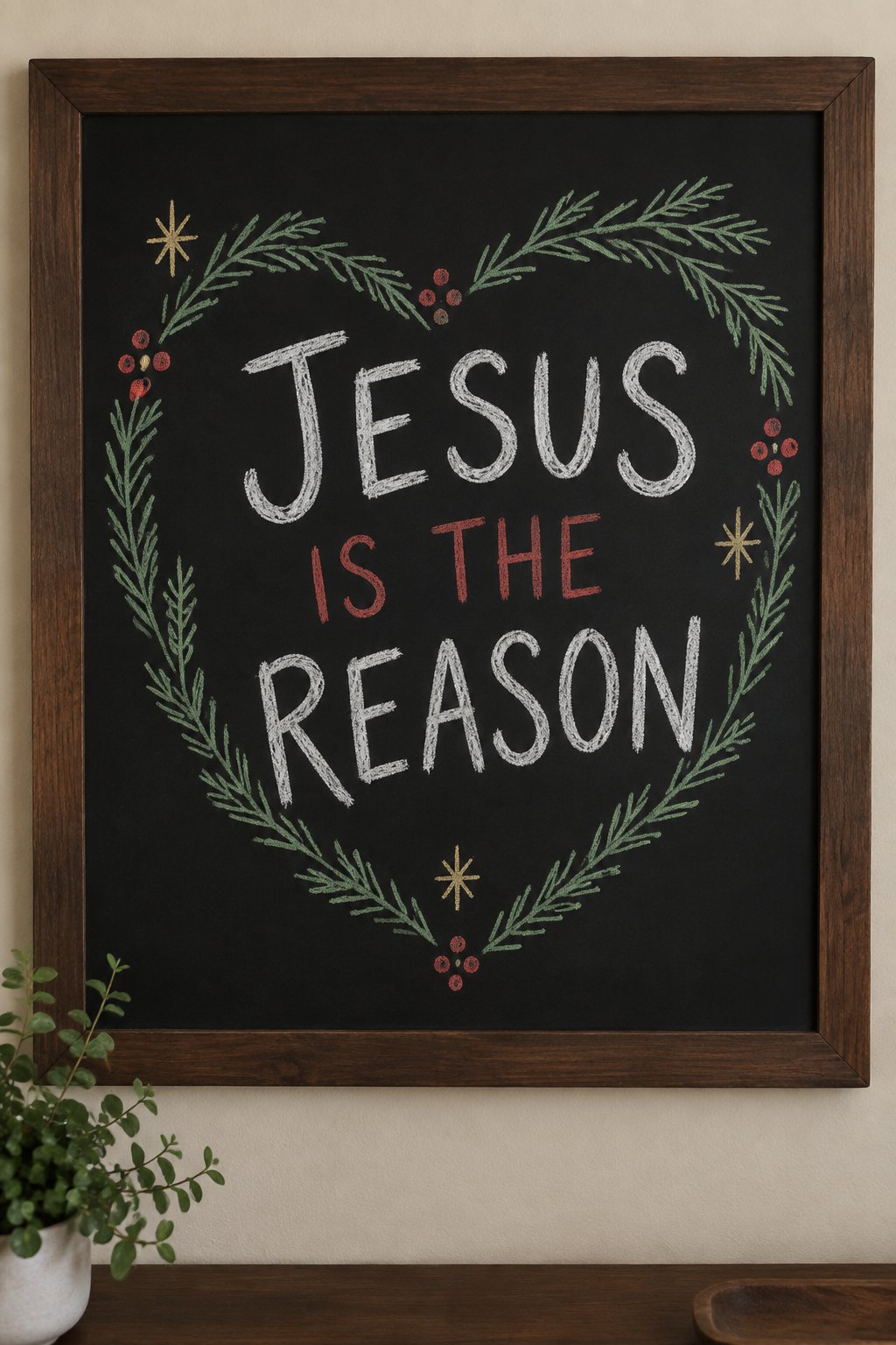 Jesus Is the Reason: a hand-drawn christmas chalkboard sign reading "JESUS IS THE REASON".
