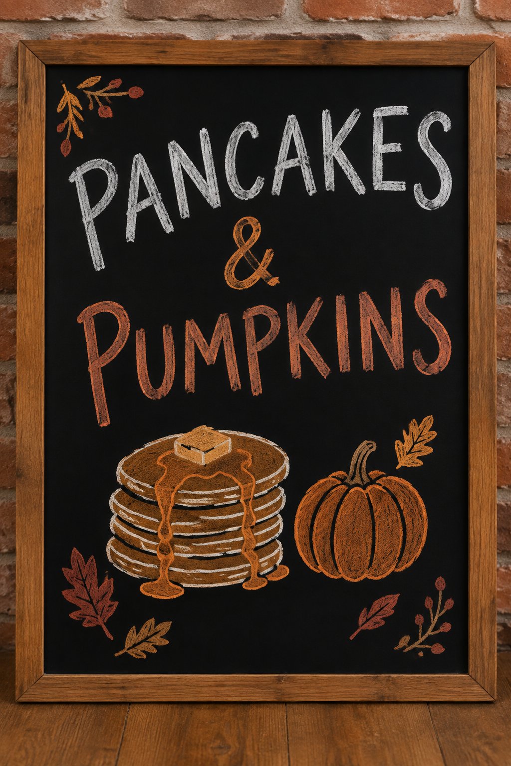 Leaves, Pumpkins, and Pancakes: Celebrate the flavors and charm of fall with this delightful chalkboard design!