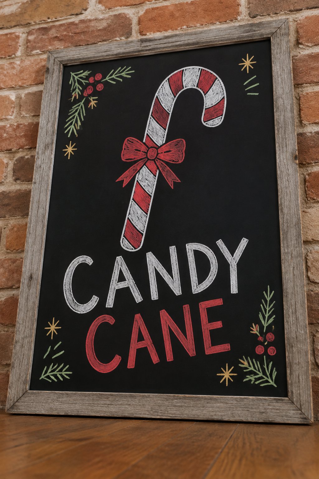 Candy Cane Stripe: a hand-drawn christmas chalkboard sign reading "CANDY CANE".