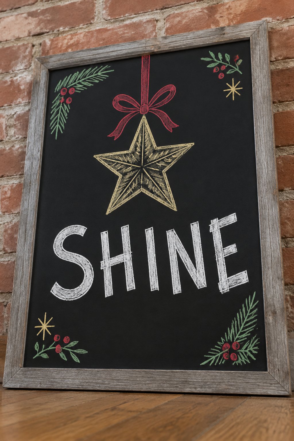 Shine Star Ornament: a hand-drawn christmas chalkboard sign reading "SHINE".