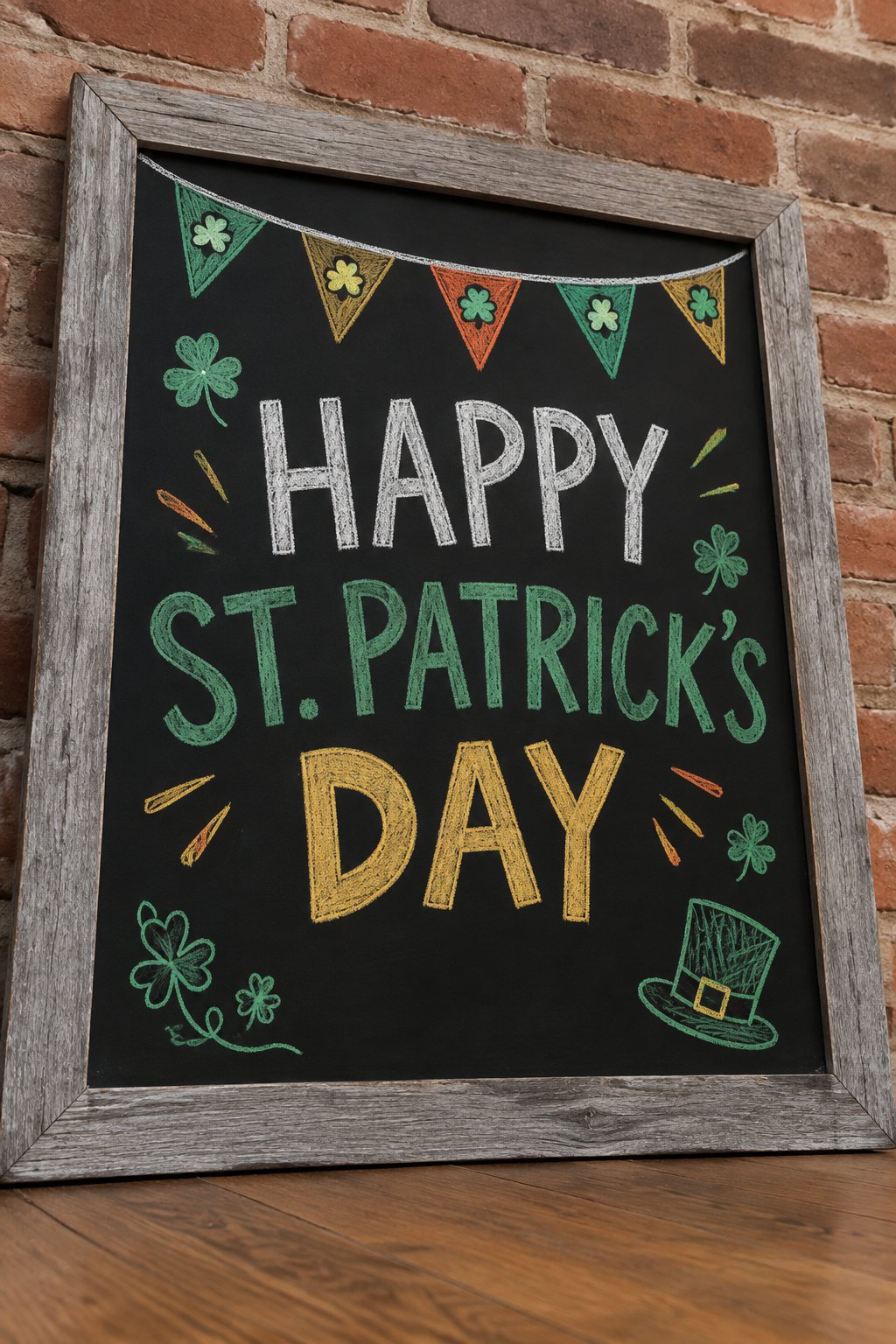 Bunting Banner: a hand-drawn stpatricks chalkboard sign reading "HAPPY ST. PATRICK’S DAY".
