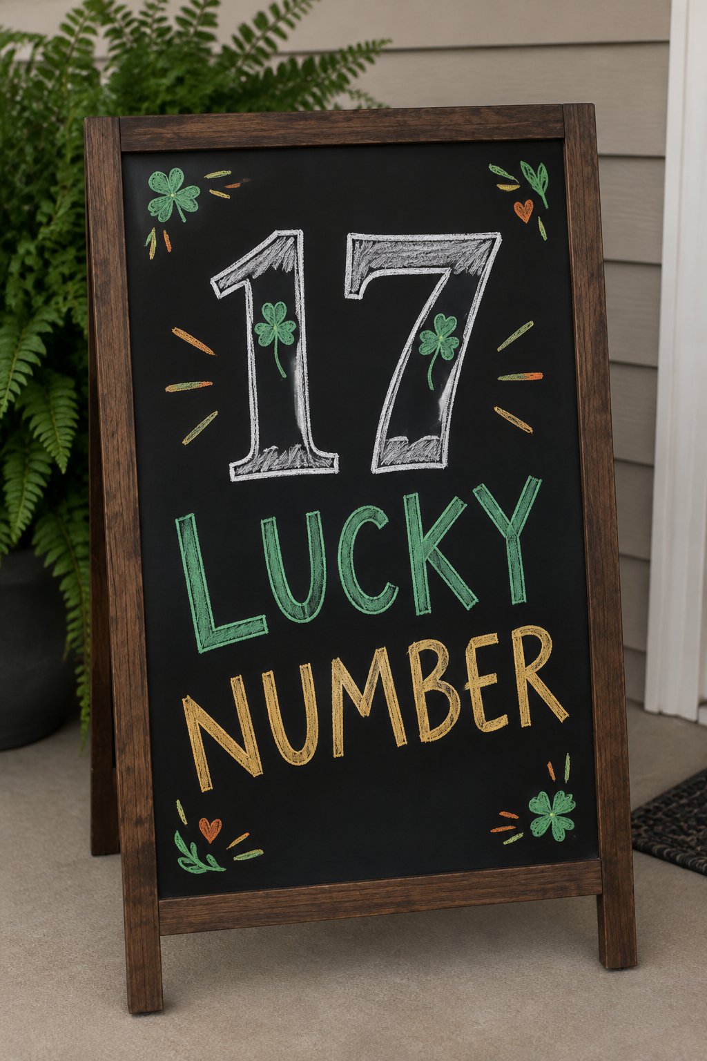 Lucky Number: a hand-drawn stpatricks chalkboard sign reading "LUCKY NUMBER".
