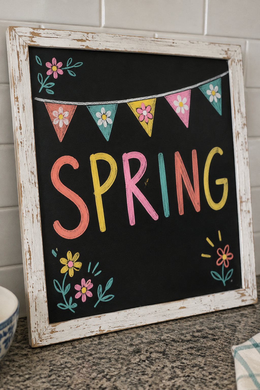 Spring Bunting: a hand-drawn spring chalkboard sign reading "SPRING".
