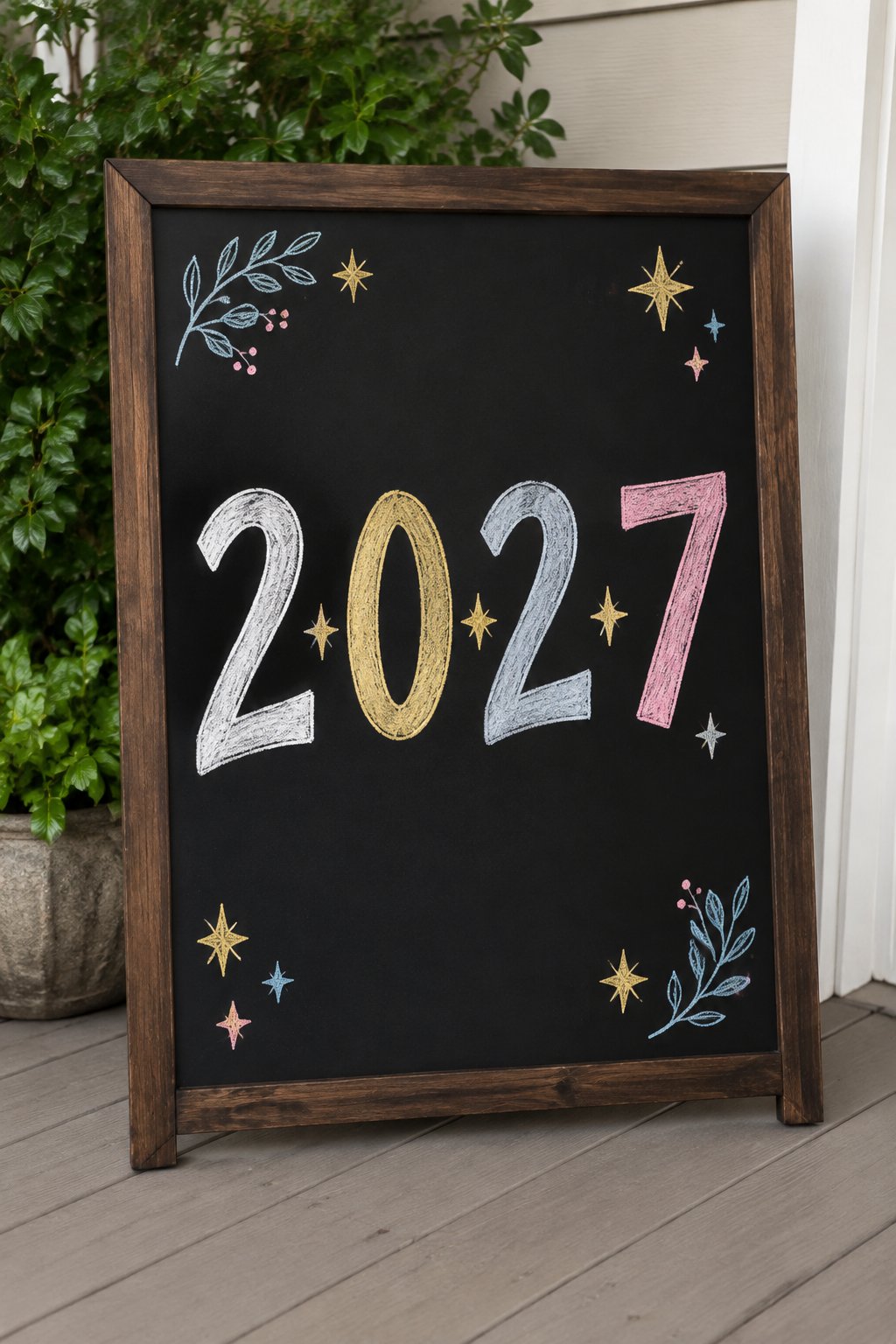 Year in Numbers: a hand-drawn newyear chalkboard sign reading "2027".