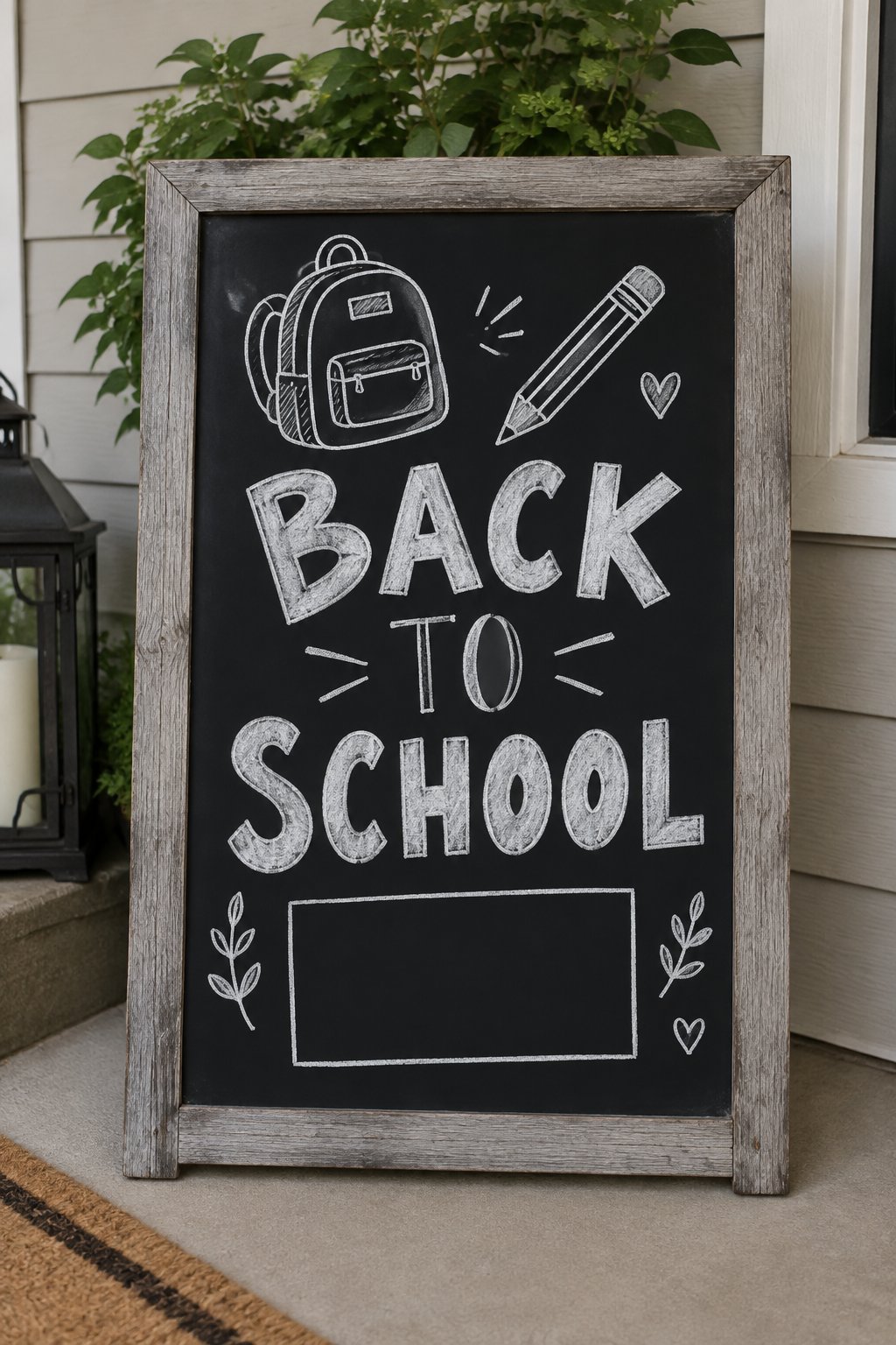 Winter Break Ends: a hand-drawn winter chalkboard sign reading "BACK TO SCHOOL".
