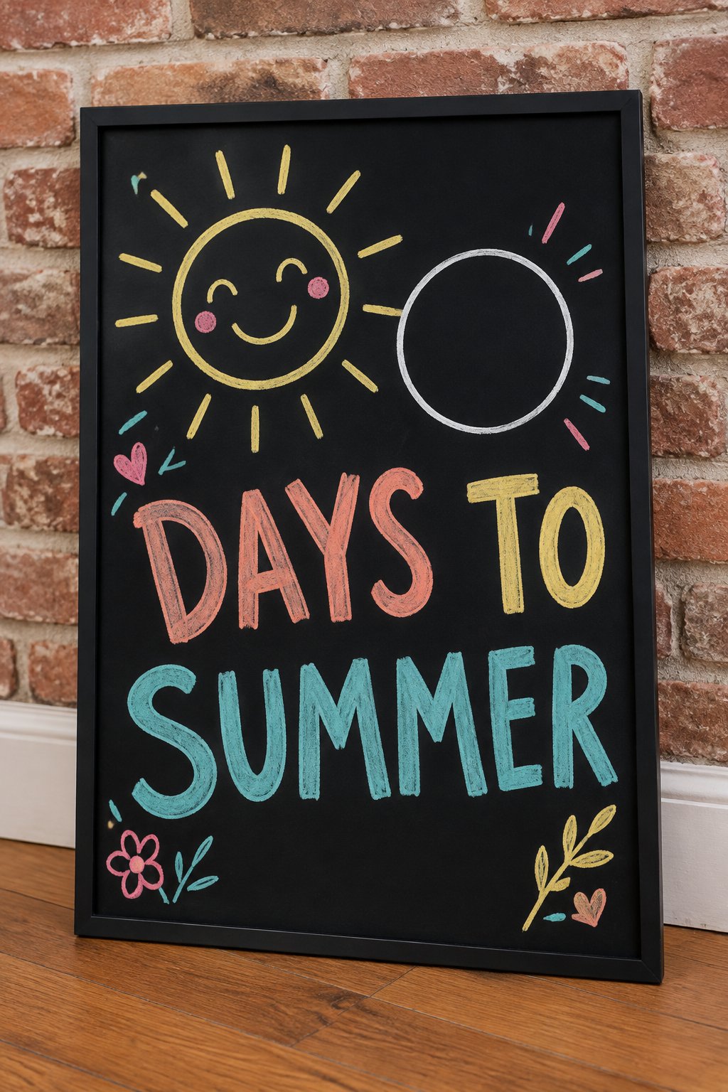 Summer Countdown: a hand-drawn spring chalkboard sign reading "DAYS TO SUMMER".