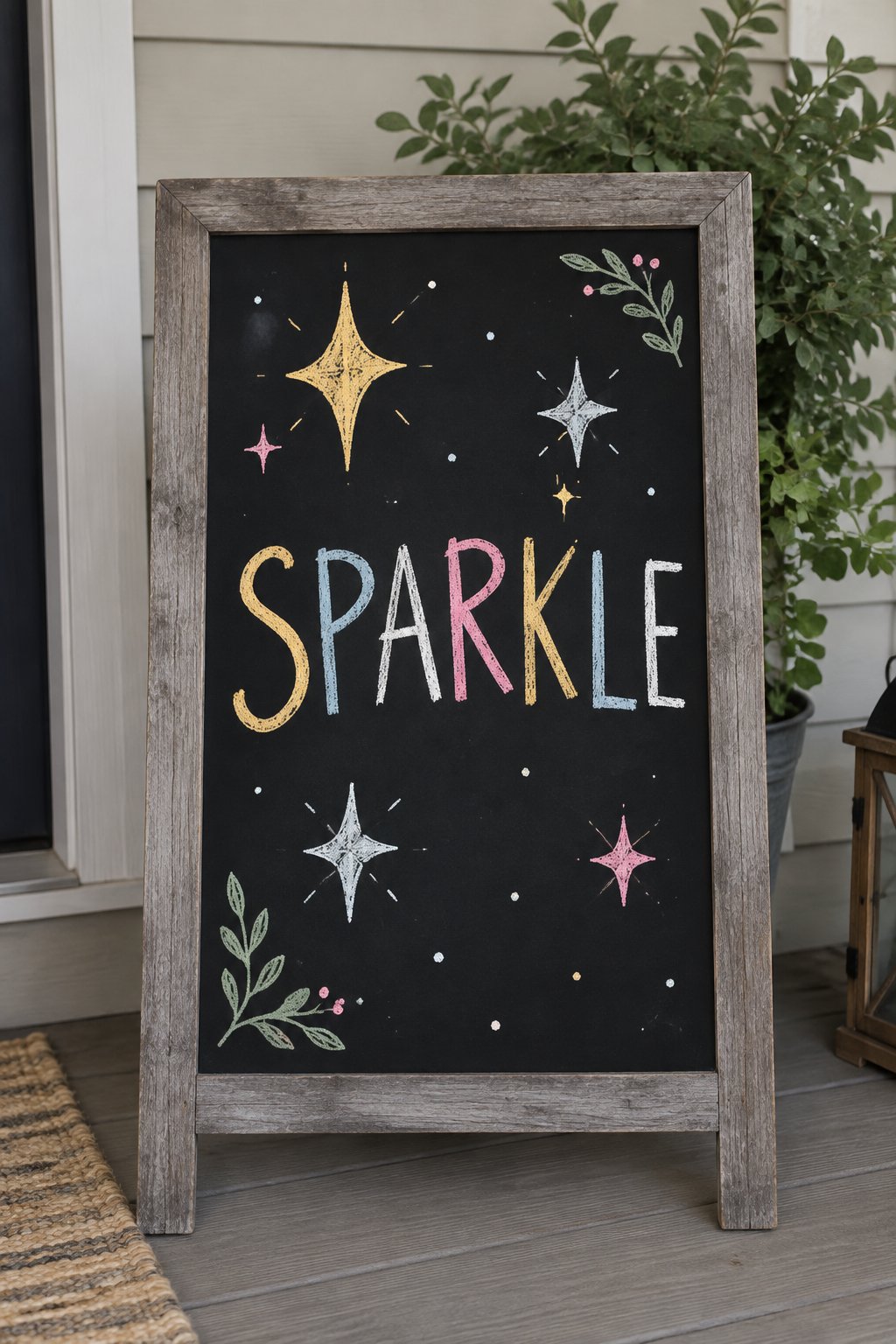 Sparkle Sky: a hand-drawn newyear chalkboard sign reading "SPARKLE".