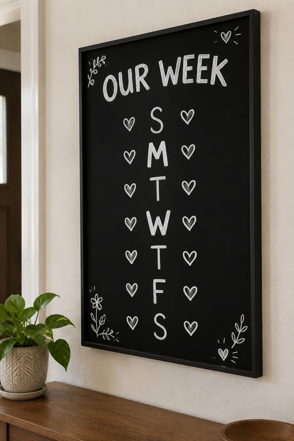 Our Week: a hand-drawn winter chalkboard sign reading "OUR WEEK".
