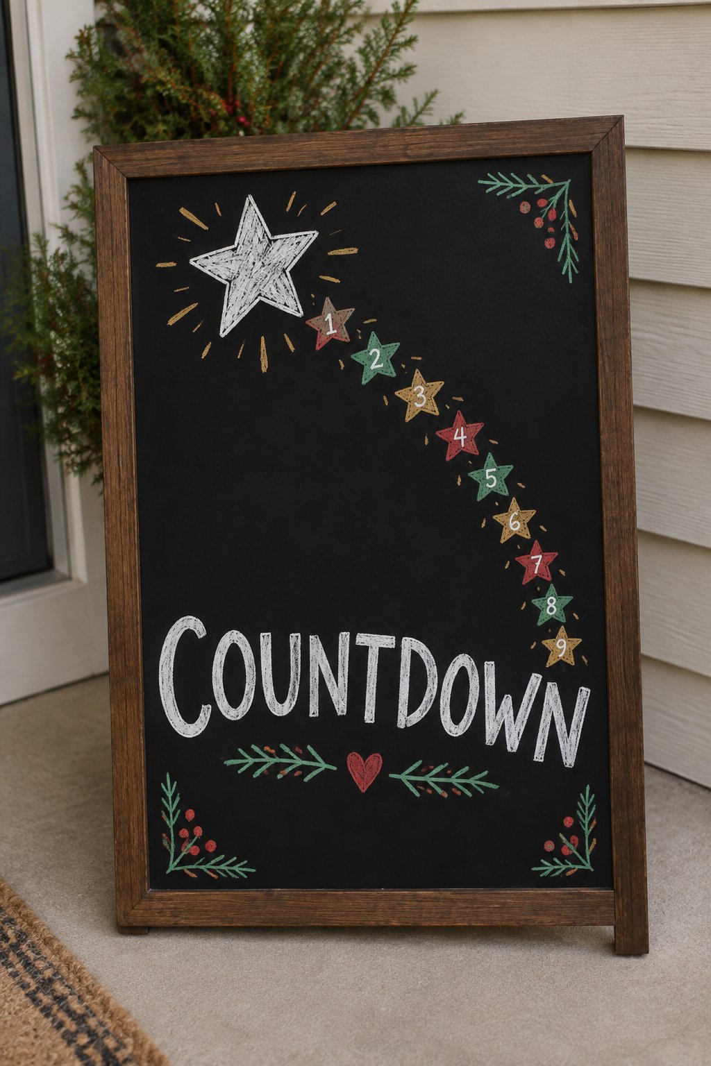 Star Countdown: a hand-drawn christmas chalkboard sign reading "COUNTDOWN".