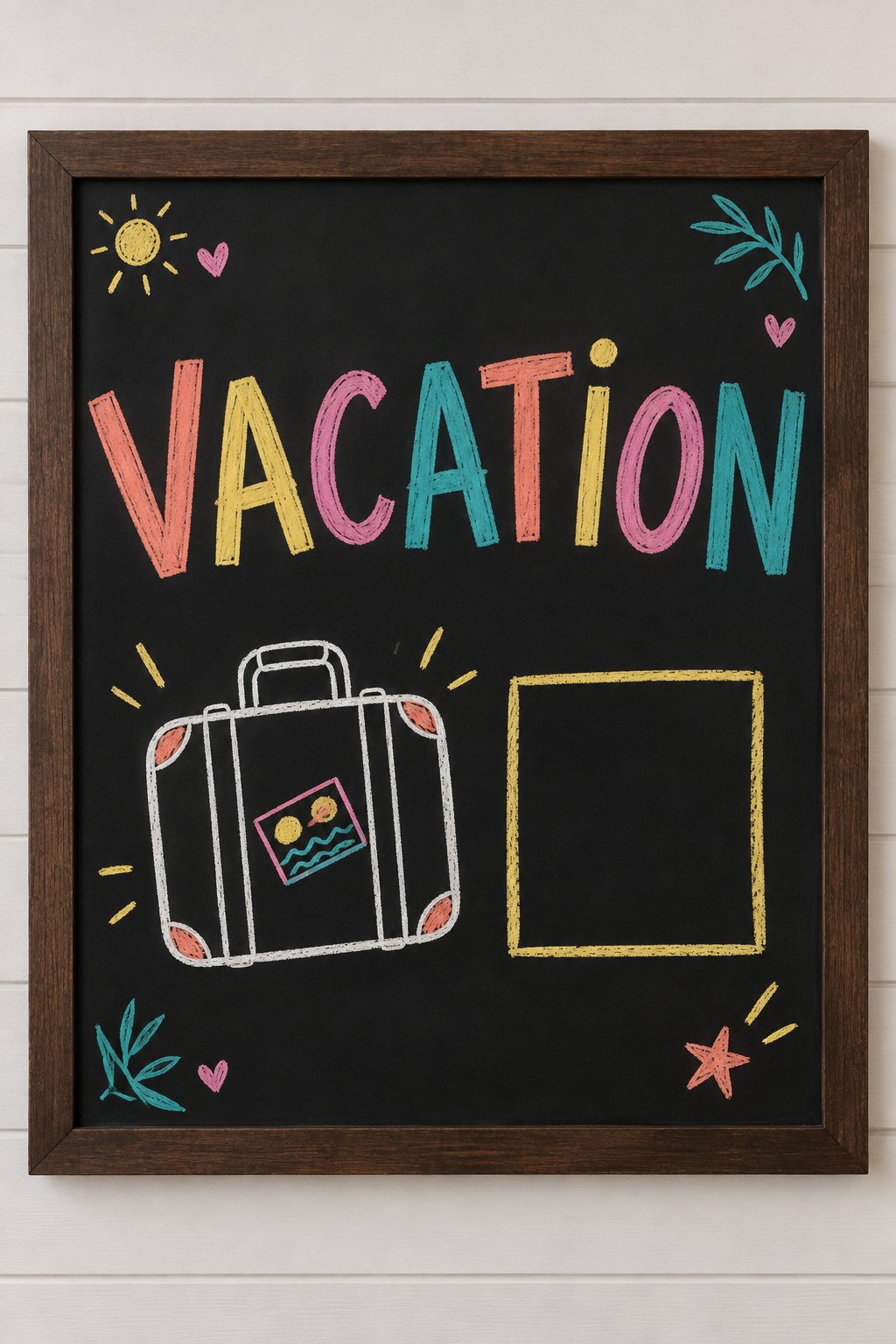 Vacation Countdown: a hand-drawn spring chalkboard sign reading "VACATION".